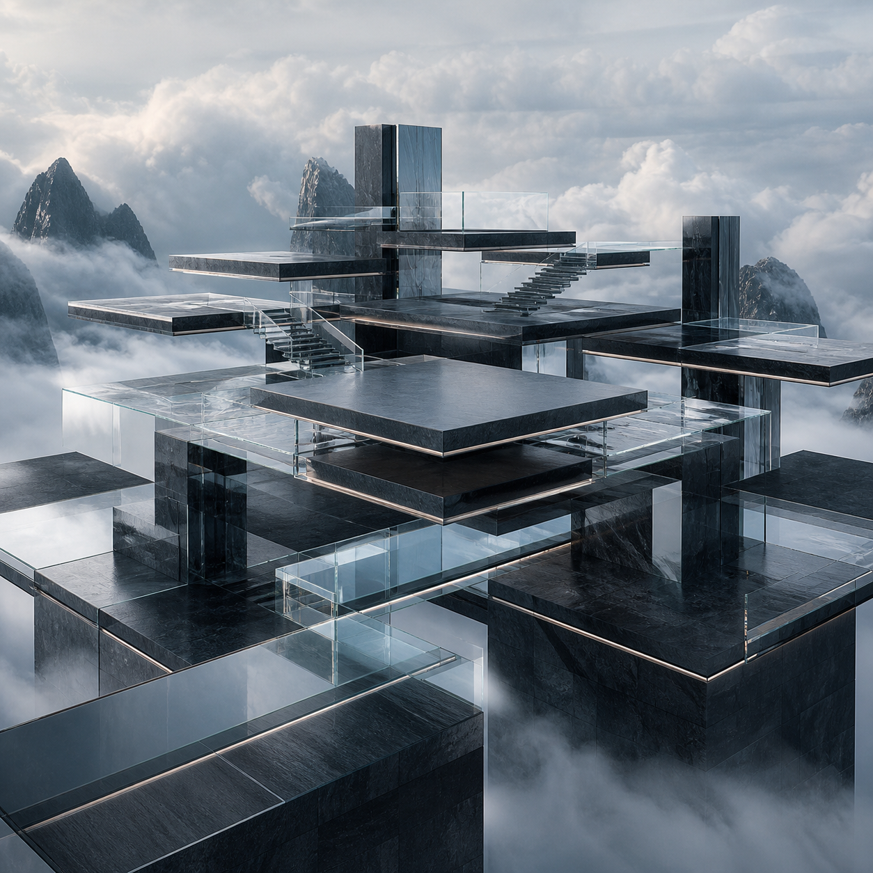 Connected elevated platforms representing cloud foundations